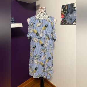 Doe & Rae Pineapple Print Cold Shoulder Dress